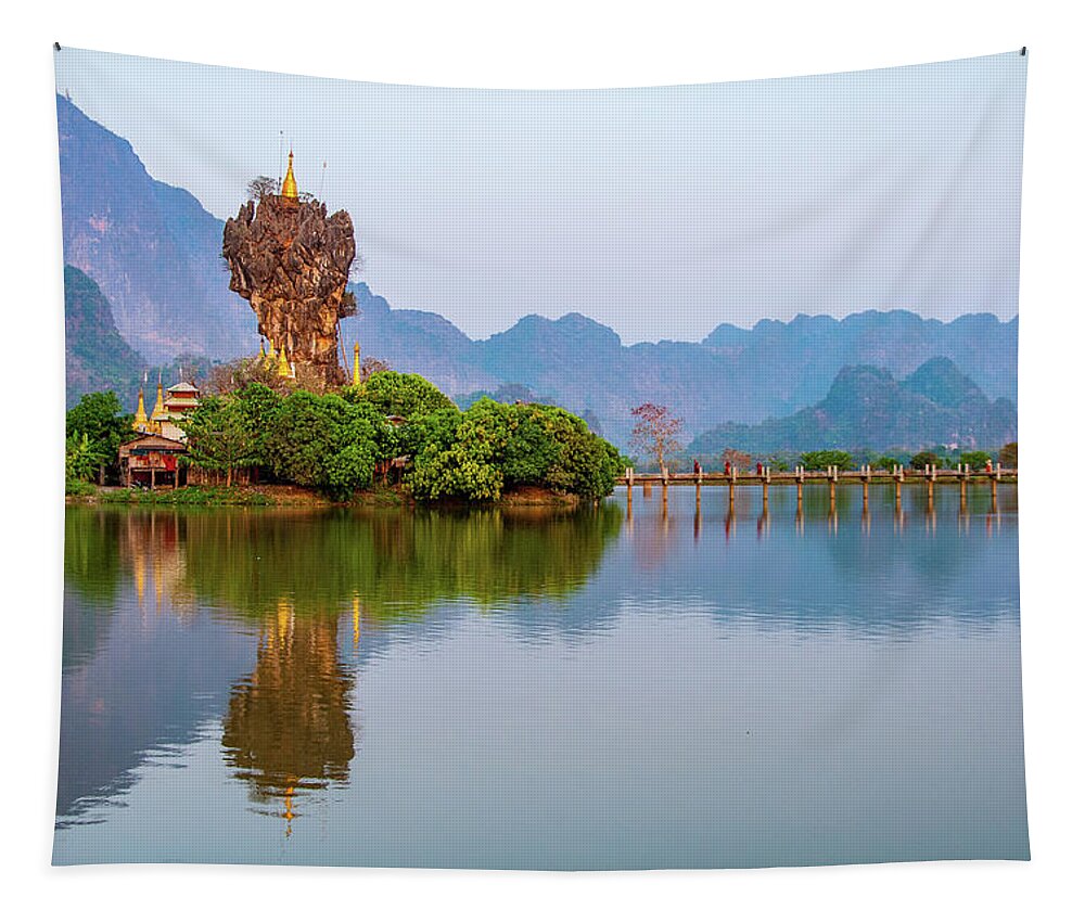Hpaan Tapestry featuring the photograph Kyauk Kalap Monastery by Arj Munoz