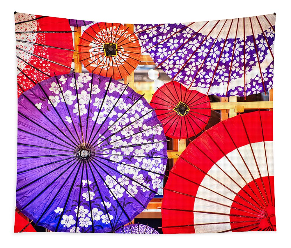 Kyoto Tapestry featuring the photograph Kyoto Parasol Display - Japan by Stuart Litoff