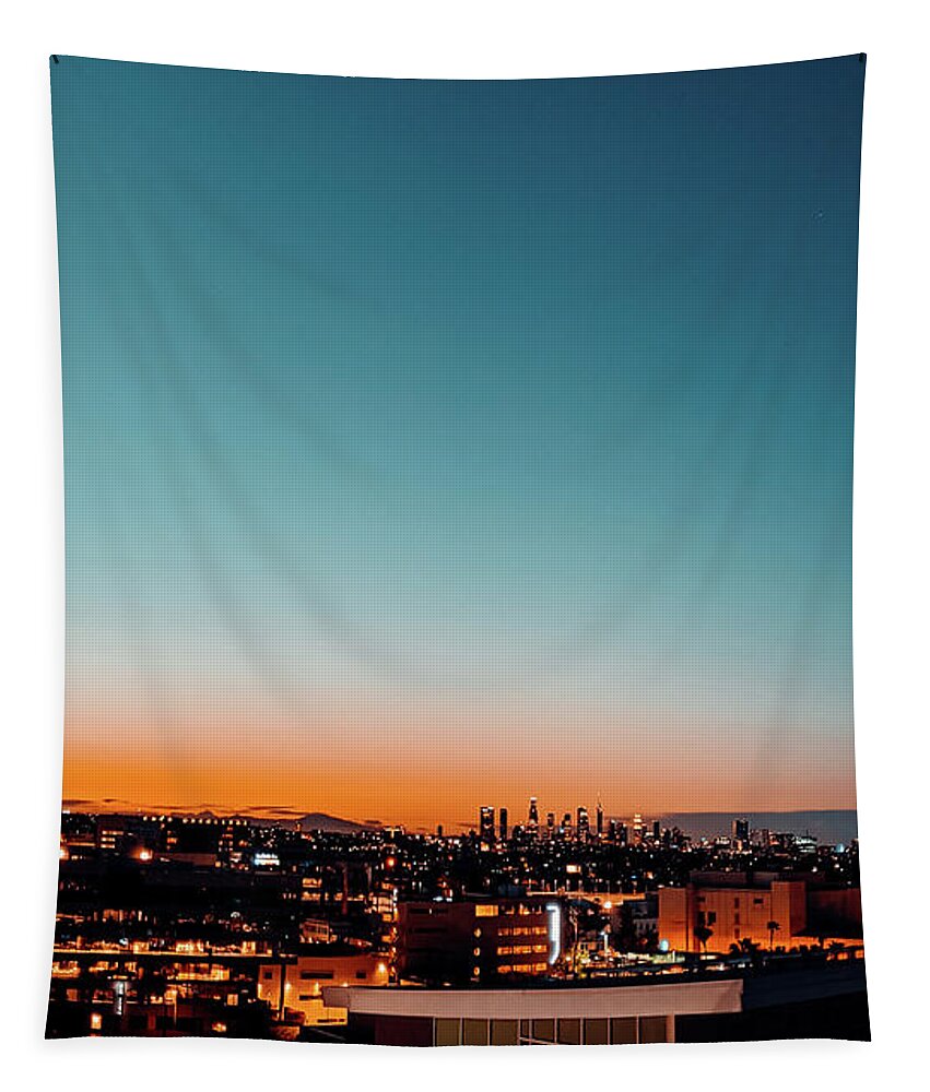 La City Sunrise Tapestry featuring the photograph LA City Sunrise by Jera Sky