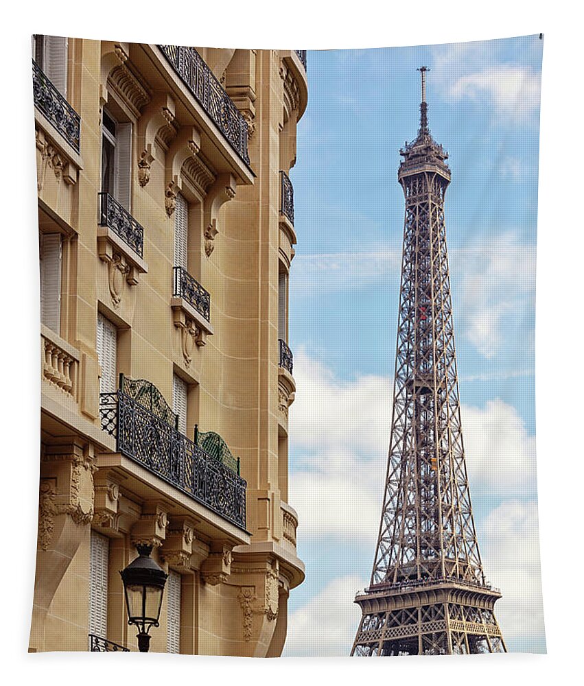 Eiffel Tower Photography Tapestry featuring the photograph La Tour Eiffel from Avenue de Camoens by Melanie Alexandra Price
