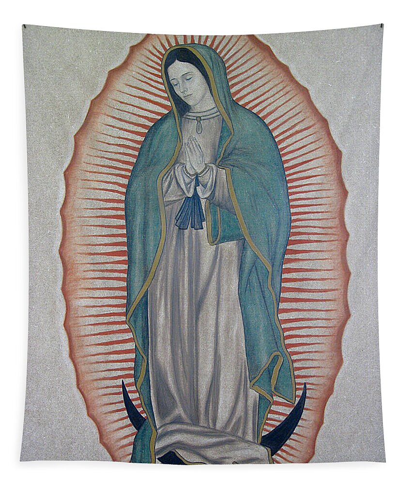 Virgen De Guadalupe Tapestry featuring the painting La Virgen de Guadalupe by Lynet McDonald