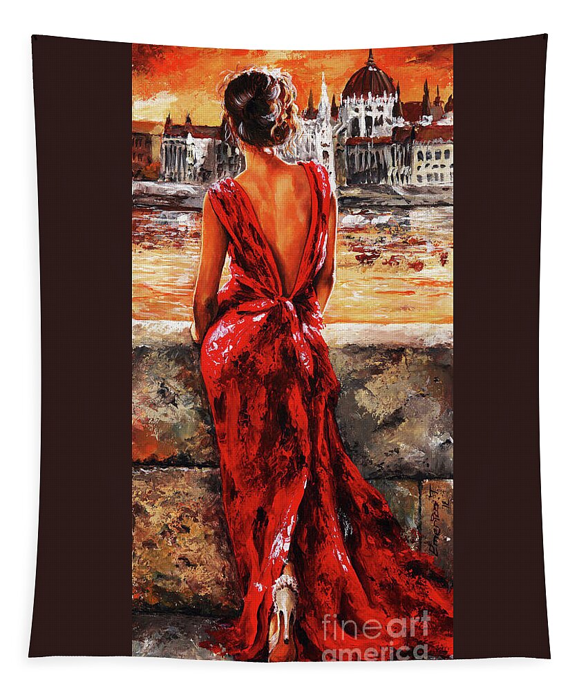 Bride Tapestry featuring the painting Lady in Red #34 - I Love Budapest by Emerico Imre Toth
