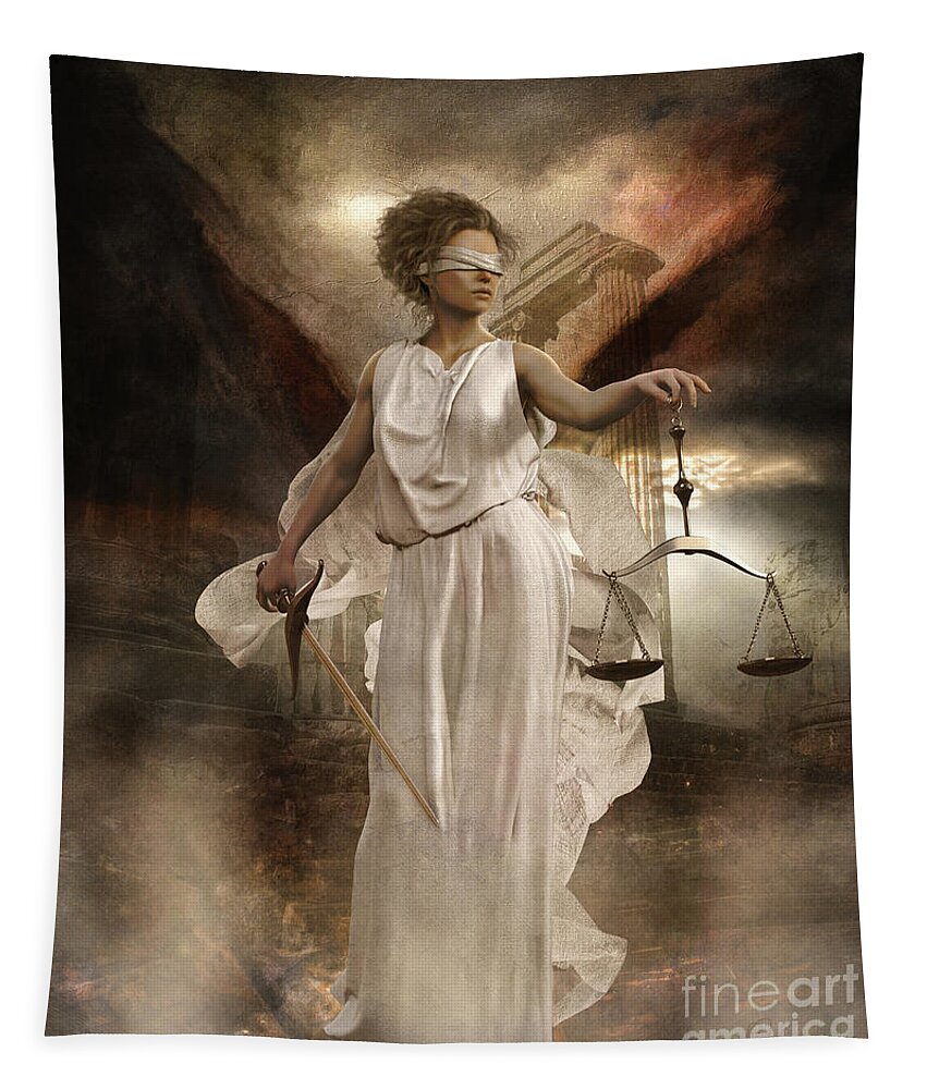 Blind Justice Tapestry featuring the digital art Blind Justice by Shanina Conway