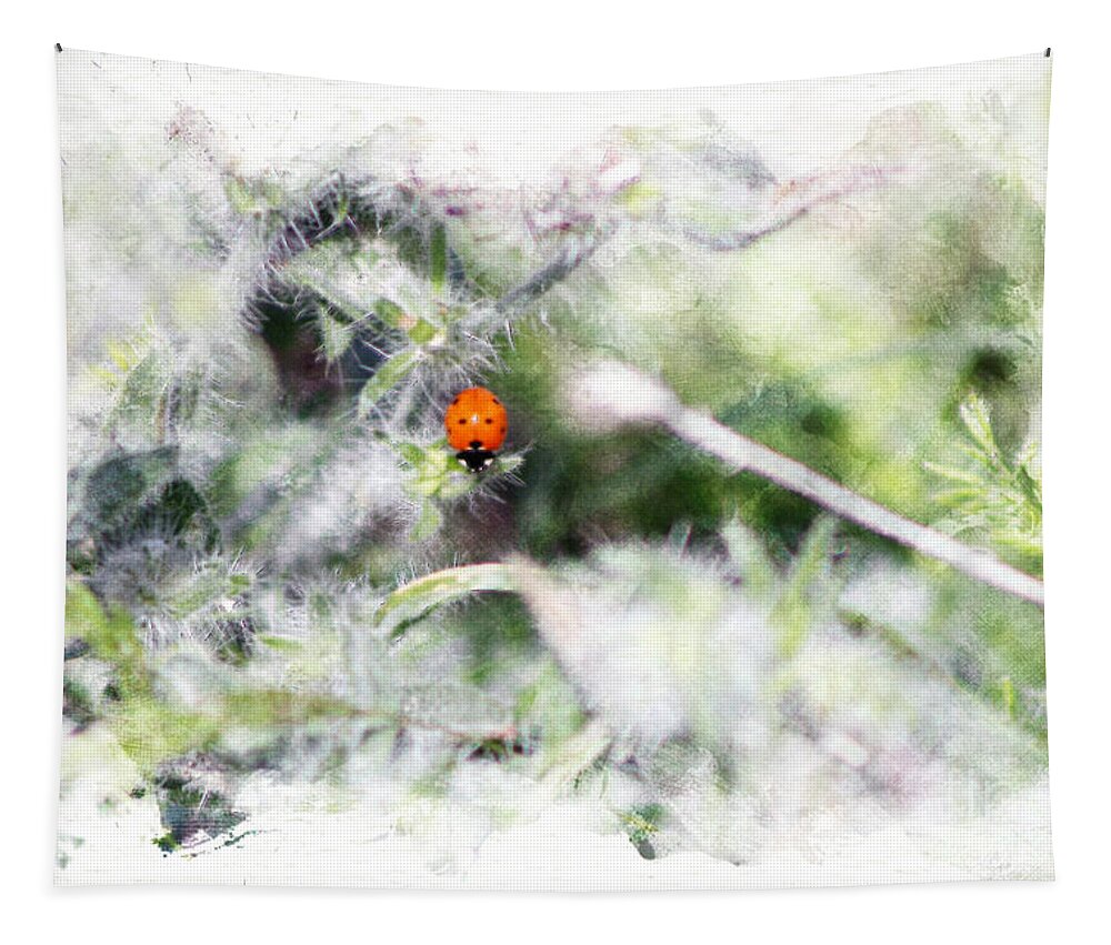 Digital Watercolor Tapestry featuring the photograph Ladybug Digital Watercolor Coachella Valley Wildlife Preserve by Colleen Cornelius