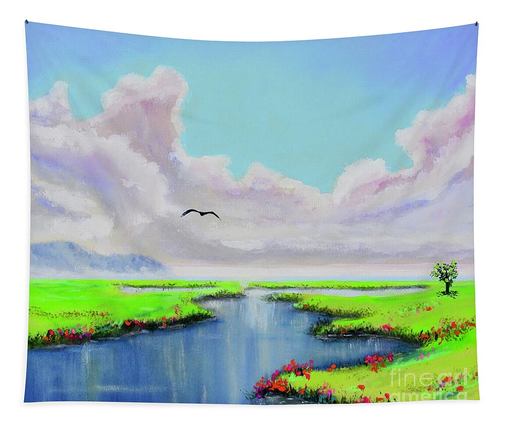 Water Tapestry featuring the painting Lagoon by Mary Scott
