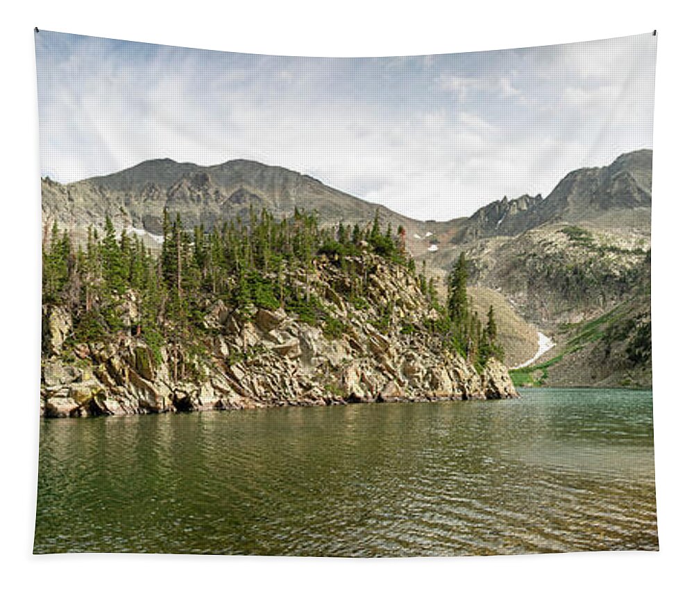 Lake Agnes Tapestry featuring the photograph Lake Agnes Panorama by Aaron Spong