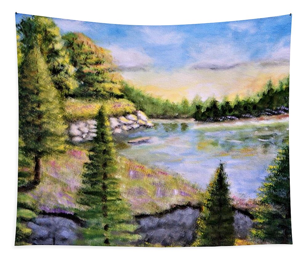 Landscape Tapestry featuring the painting Lake Bala by Gregory Dorosh