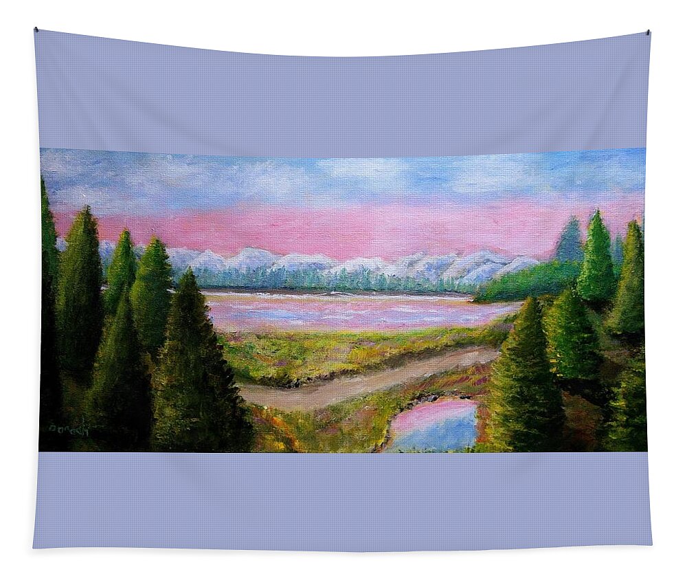 Landscape Tapestry featuring the painting Lake Doro by Gregory Dorosh