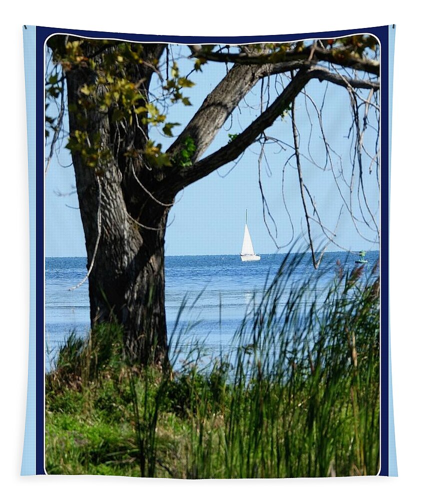 Boat Tapestry featuring the photograph Lake Erie calm by Judy Stepanian