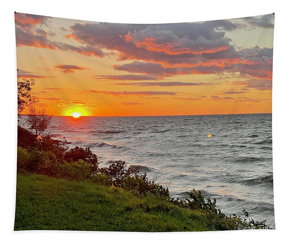 Sunset Tapestry featuring the photograph Lake Erie Sunset - Lorain, OH by Terri Harper