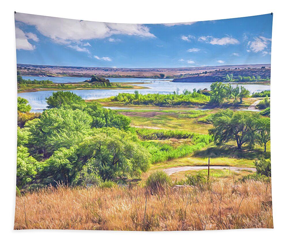 Black Mesa State Park Tapestry featuring the photograph Lake Etling Black Mesa State Park Oklahoma by Debra Martz