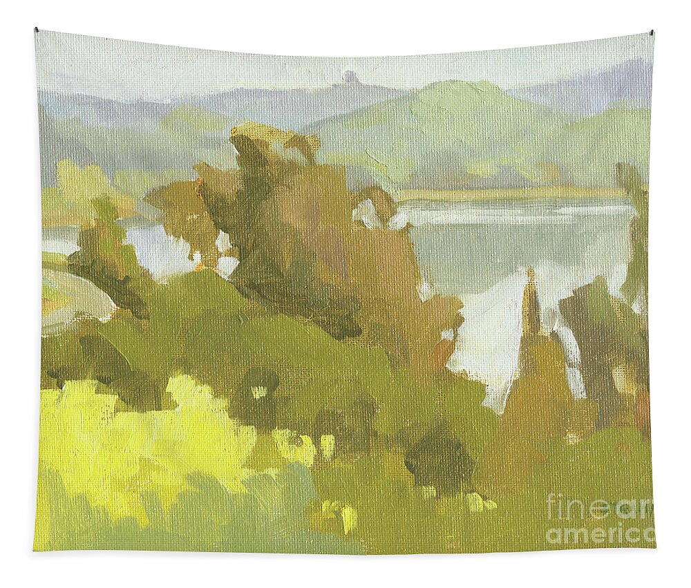 Lake Hodges Tapestry featuring the painting Lake Hodges - Escondido, California by Paul Strahm