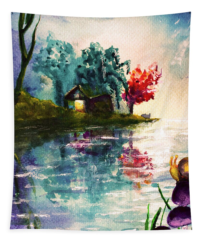 Beautiful Tapestry featuring the painting Lake House by Medea Ioseliani
