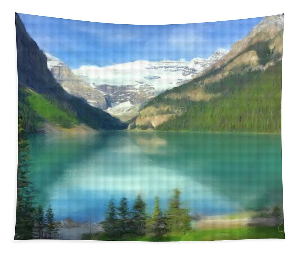 Lake Louise Tapestry featuring the mixed media Lake Louise by Colleen Taylor