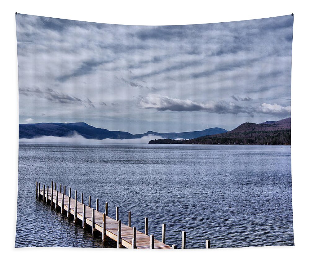 Lake Tapestry featuring the photograph Lake View Clouds and Dock by Russ Considine