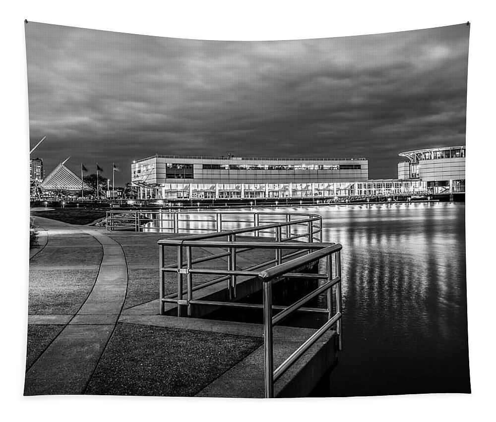 Lakeshore Park Tapestry featuring the photograph Lakeshore Park BW by James Meyer