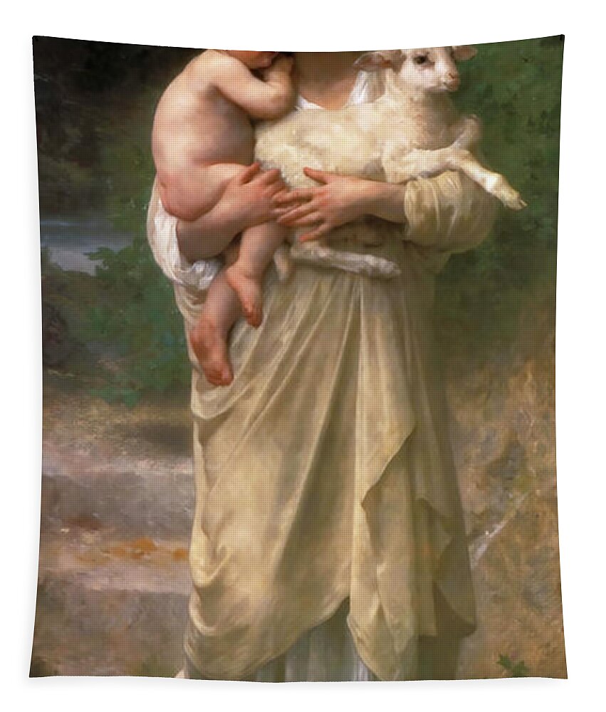 Lambs Les Agneaux Tapestry featuring the photograph Lambs Les Agneaux by William Bouguereau