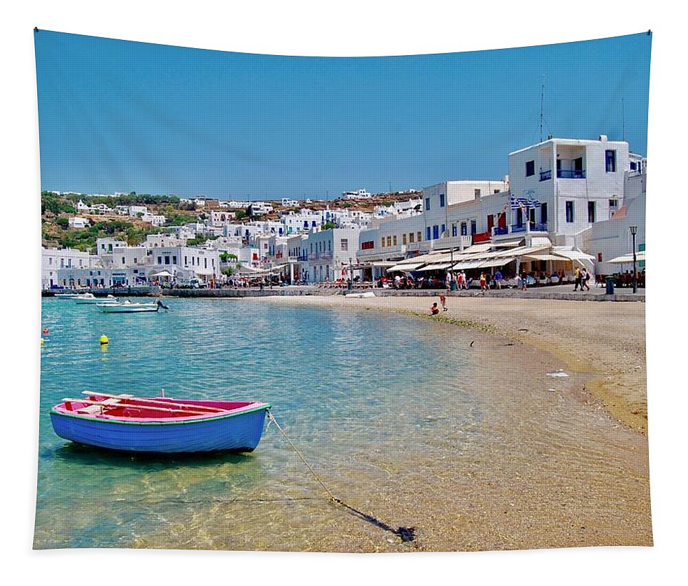 Boat Tapestry featuring the photograph Landed in Mykonos by Michael Descher
