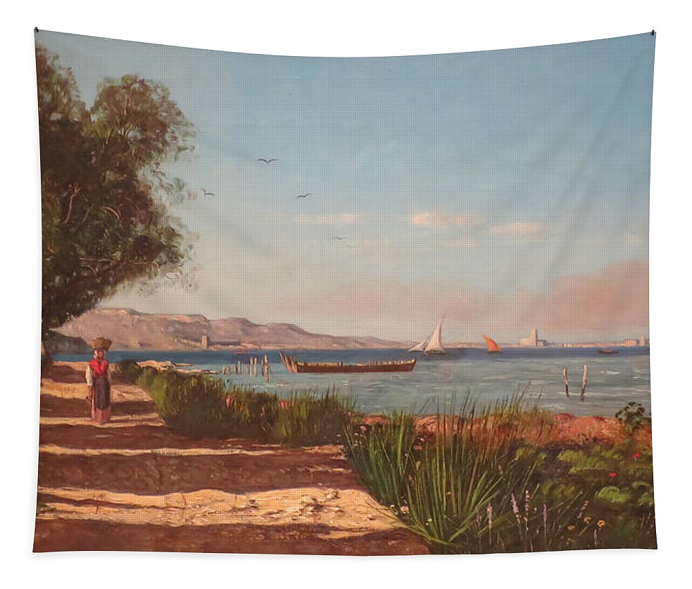 Paul Guigou Tapestry featuring the painting Landscape in Martigues by Paul Guigou