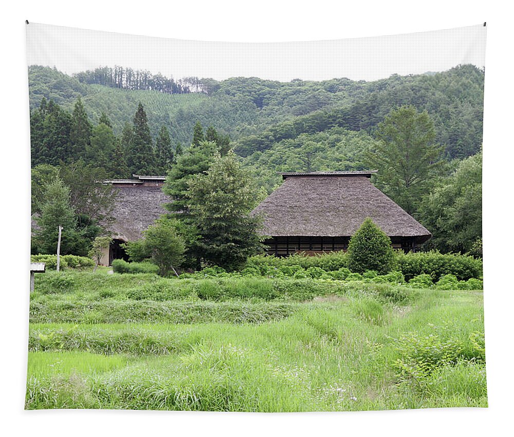 Iwate Tapestry featuring the photograph Landscape with a thatched roof by Kaoru Shimada