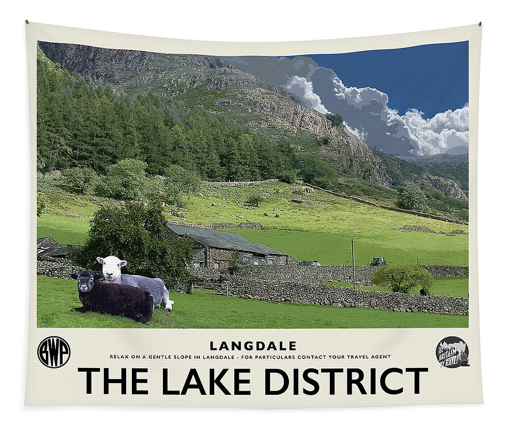 Langdale Tapestry featuring the photograph Langdale Sheep Cream Railway Poster by Brian Watt