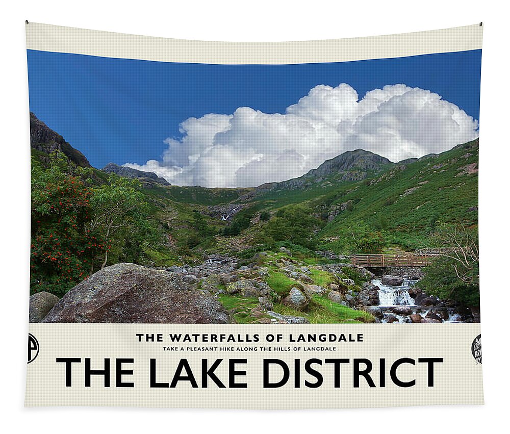 Lake District Tapestry featuring the photograph Langdale Waterfalls No3 Cream Railway Poster by Brian Watt