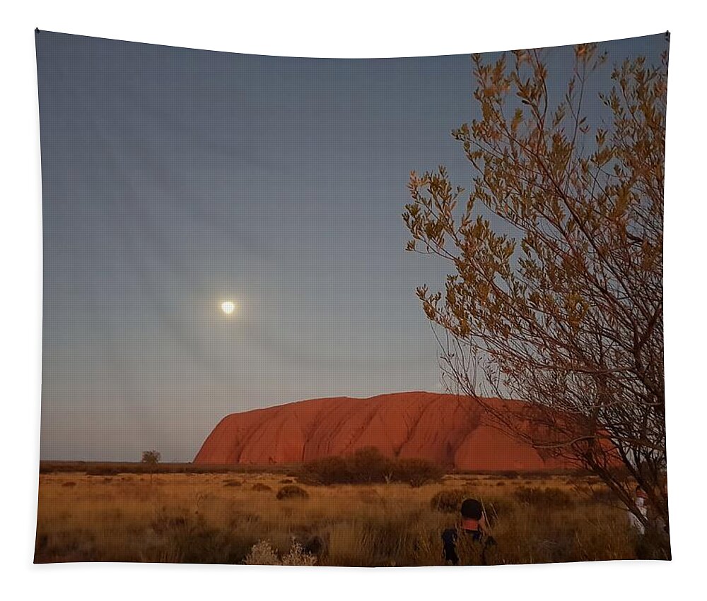 Beautiful; Nature Background; Landscape; Rocks; Cliffs; Rock Pool; Tourism; Travel; Summer; Holidays; Sea; Surf; Uluru Tapestry featuring the photograph Last Light at Uluru Rock by Andre Petrov