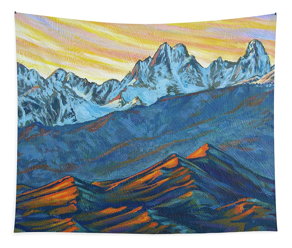 Great Sand Dunes Tapestry featuring the painting Last light on the Dunes by Aaron Spong