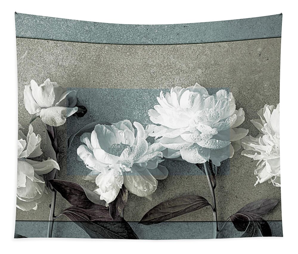 White Peonies Tapestry featuring the photograph Last Peonies of the Season by Susan Maxwell Schmidt