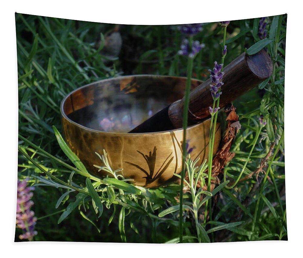 Singing Bowl Tapestry featuring the photograph Lavender Vibrations Singing Bowl by D Lee