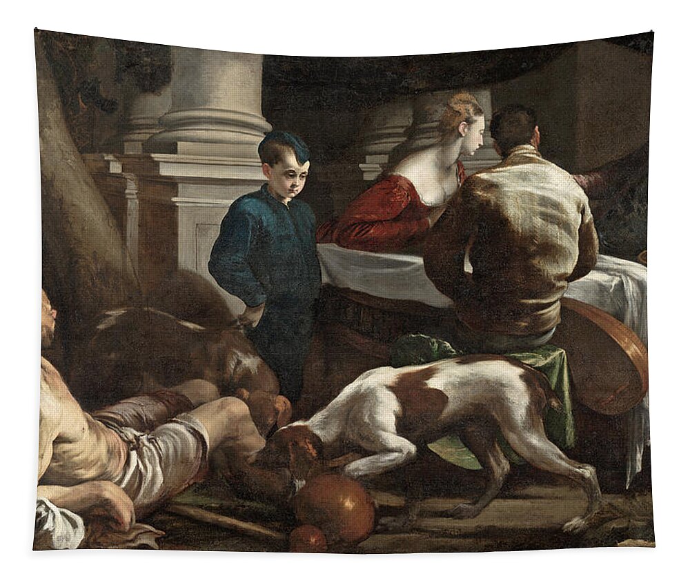 Jacopo Bassano Tapestry featuring the painting Lazarus and the Rich Man by Jacopo Bassano