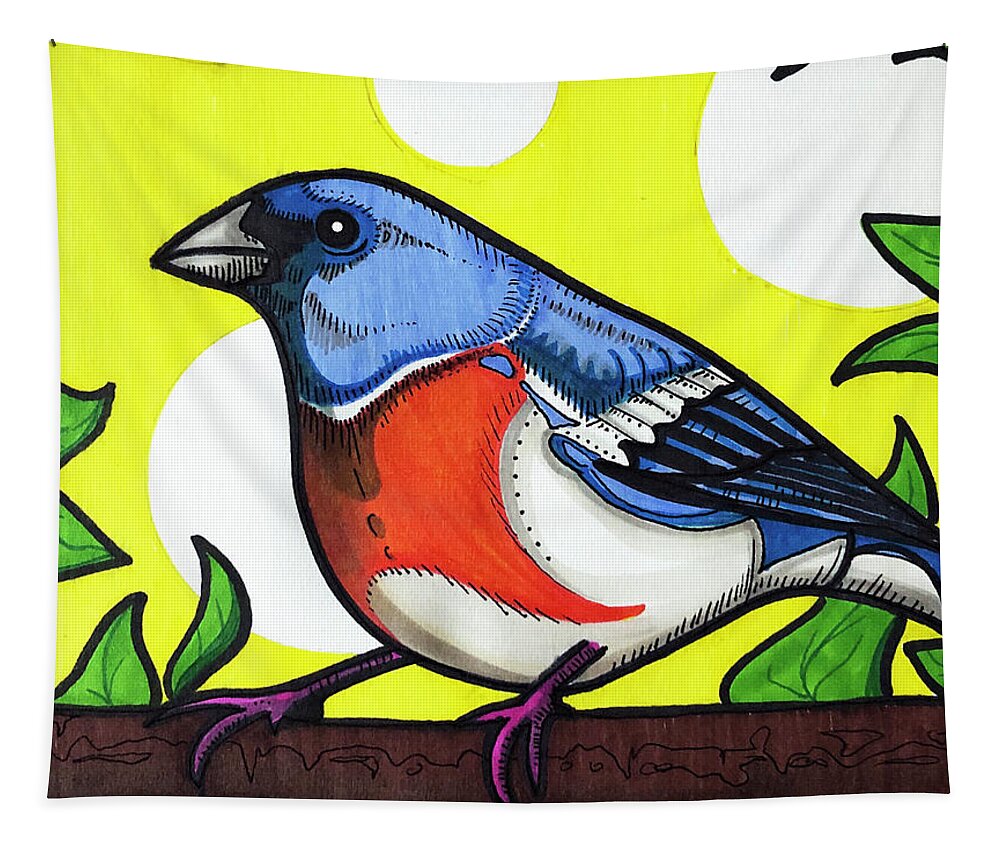 Lazuli Bunting Tapestry featuring the drawing Lazuli Bunting by Creative Spirit
