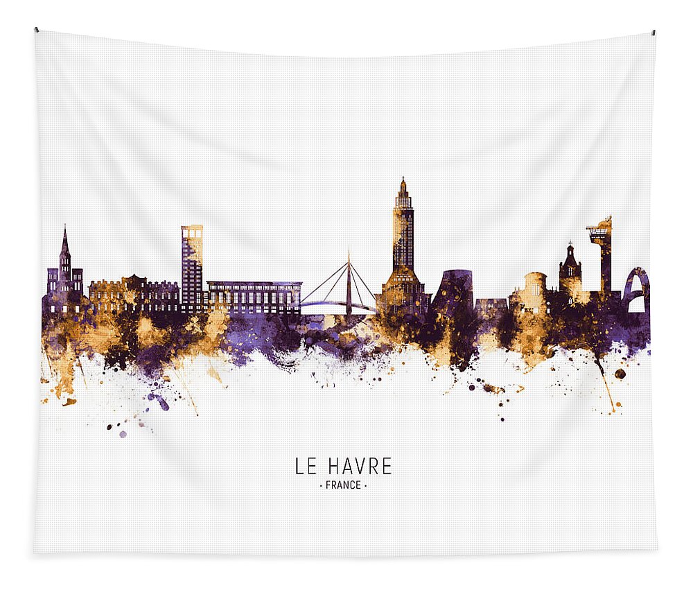 Le Havre Tapestry featuring the digital art Le Havre France Skyline #27 by Michael Tompsett