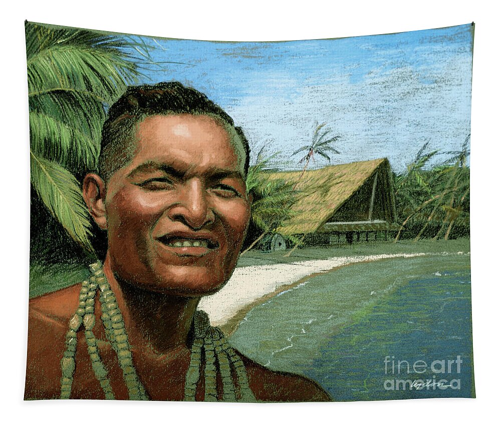 Tom Lydon Tapestry featuring the painting Leaders of Micronesia - Andrew Roboman by Tom Lydon