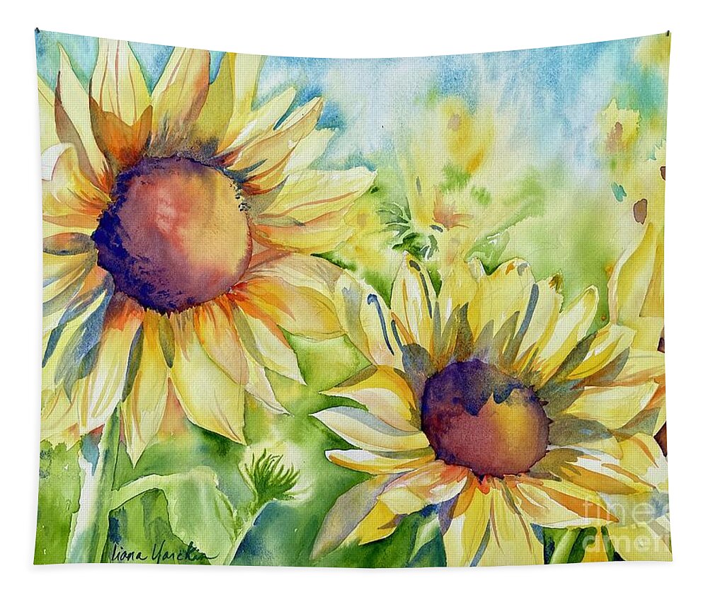 Sunflowers Tapestry featuring the painting Lean on Me Sunflower by Liana Yarckin