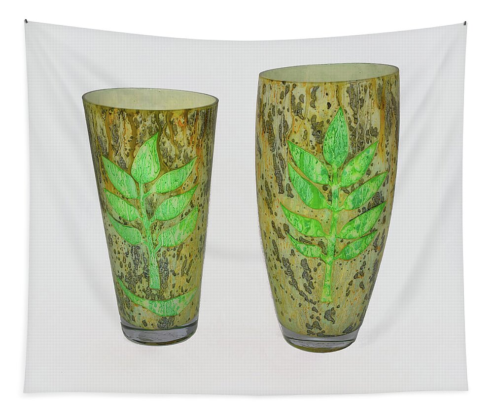 Green Tapestry featuring the glass art Leaves set of two by Christopher Schranck