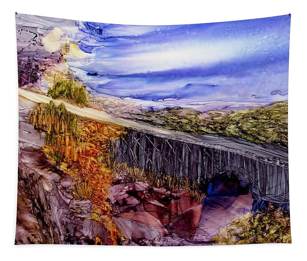 Bridge Tapestry featuring the painting Leaving it all behind by Angela Marinari