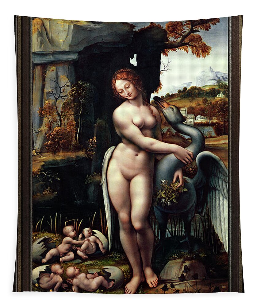 Leda Tapestry featuring the painting Leda and the Swan by Francesco Melzi by Rolando Burbon