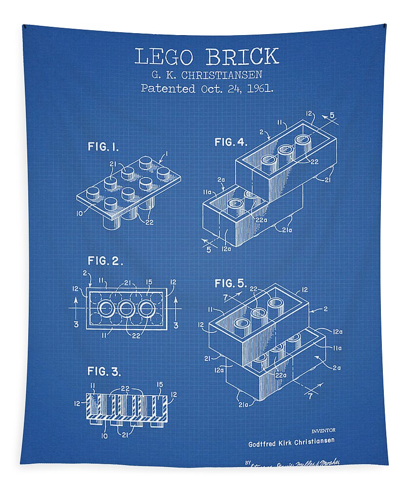 Lego Patent Tapestry featuring the digital art Lego brick blue patent by Dennson Creative