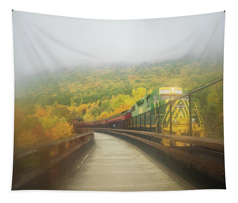 Train Tapestry featuring the photograph Lehigh Gorge Scenic Railroad Vibrant Autum by Jason Fink