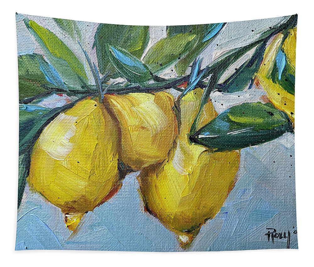 Lemon Tapestry featuring the painting Lemons by Roxy Rich