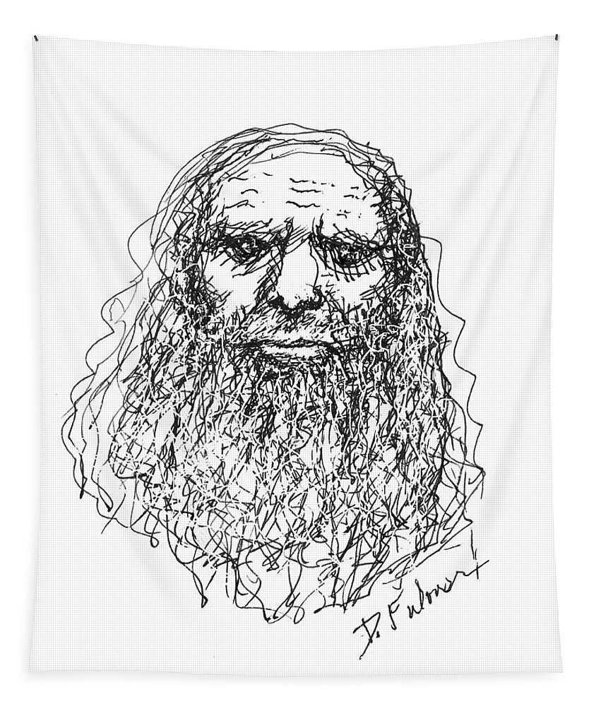 Portrait Tapestry featuring the drawing Leonardo da Vinci by Denise F Fulmer