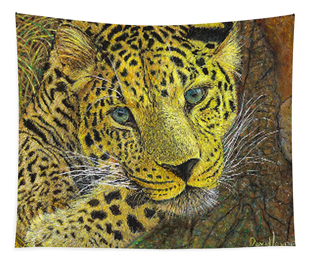 Lepoard Tapestry featuring the painting Leopard Gaze by David Joyner