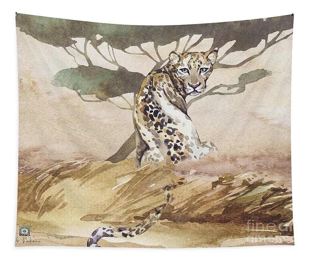 Animals Tapestry featuring the digital art Leopard Watching You by Deb Nakano