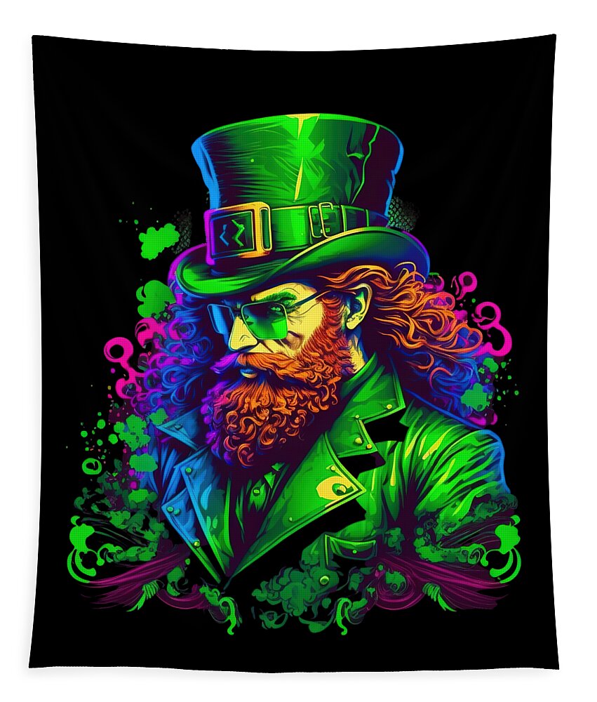 Cool Tapestry featuring the digital art Leprechaun St Patricks Day Retro Abstract by Flippin Sweet Gear