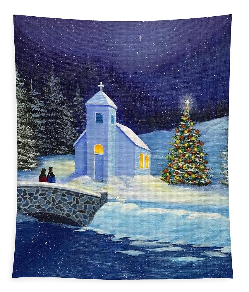 Church Tapestry featuring the painting Let It Snow by Marlene Little