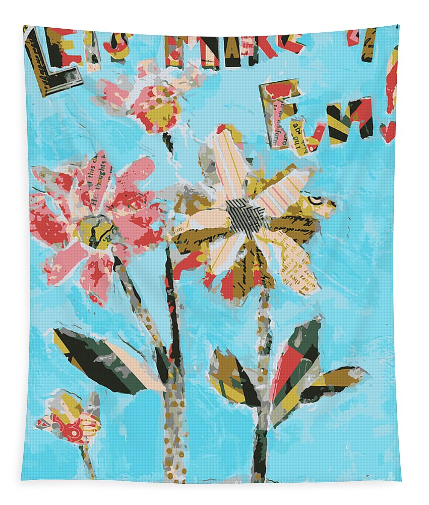 Flower Collage Art Tapestry featuring the mixed media Let's Make it Fun Mixed Media Paper Art Collage by Patricia Awapara