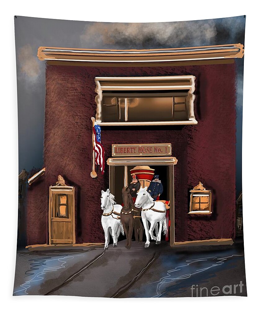 Firefighter Tapestry featuring the digital art Liberty Hose No 1 Steamer by Doug Gist