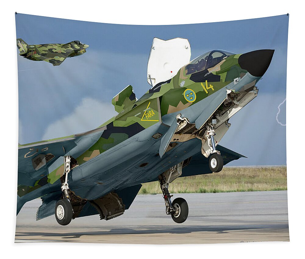 Lightning Tapestry featuring the digital art License Built Saab F-35B by Custom Aviation Art