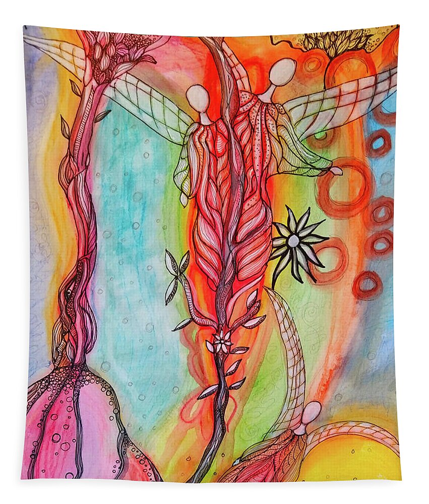 Beings Of Light Tapestry featuring the mixed media Lichtwesen - Beings Of Light by Mimulux Patricia No